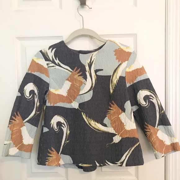 COPY - Artsy cranes boxy cropped bird blouse - Picture 2 of 7